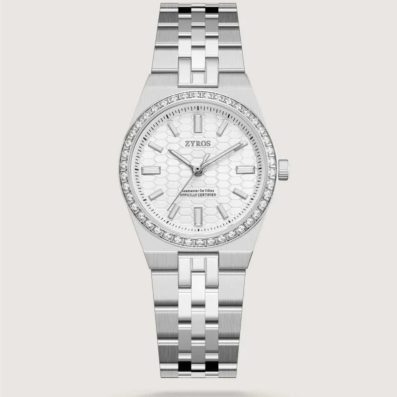 ساعه نسائي لون فضي مدور