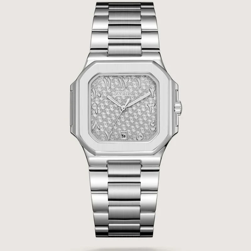 ساعه رجالي مربع لون فضي